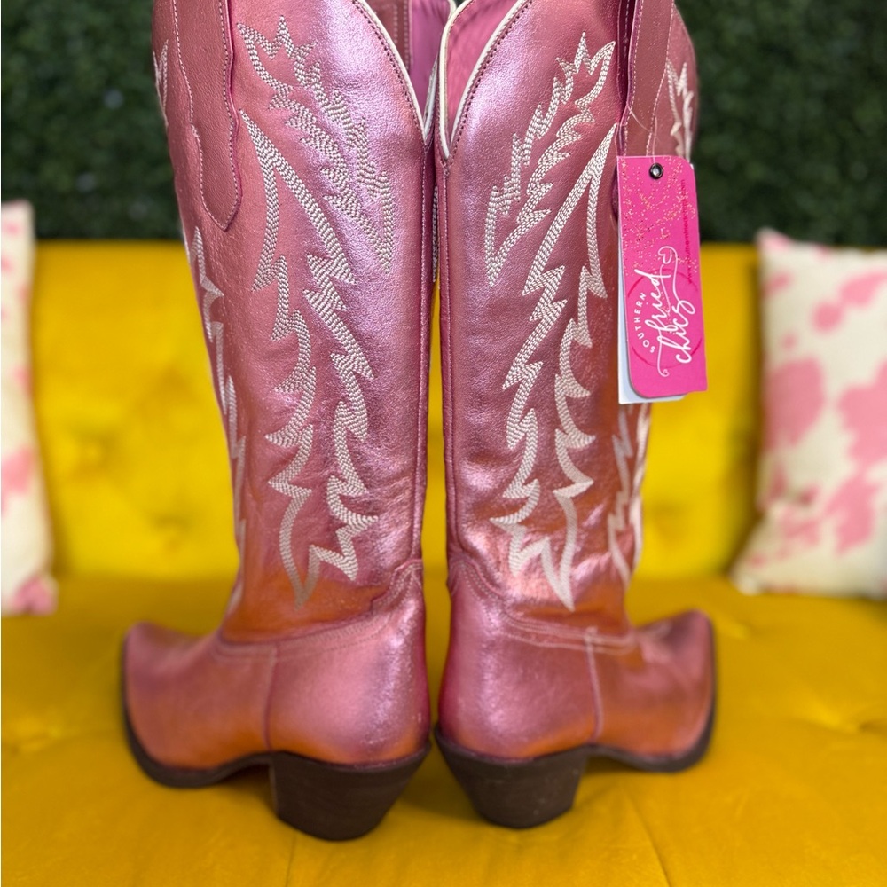 Southern Fried Chics Just‎ Call Dolly Pink Metallic Western Boots Size 9.5 NWT - Picture 6 of 16